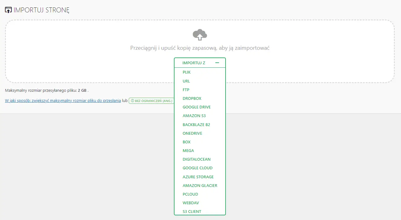 importowanie strony na nowy serwer z wtyczka all-in-one wp migration