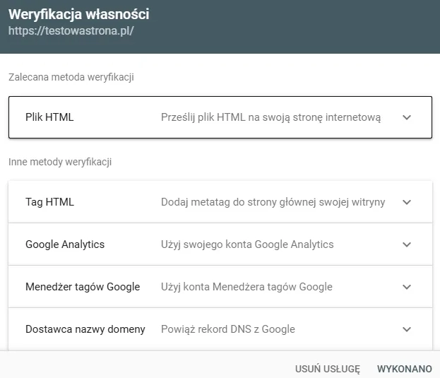 weryfikacja własności w GSC obrazek ilustruje weryfikację właśności w Google Search Console
